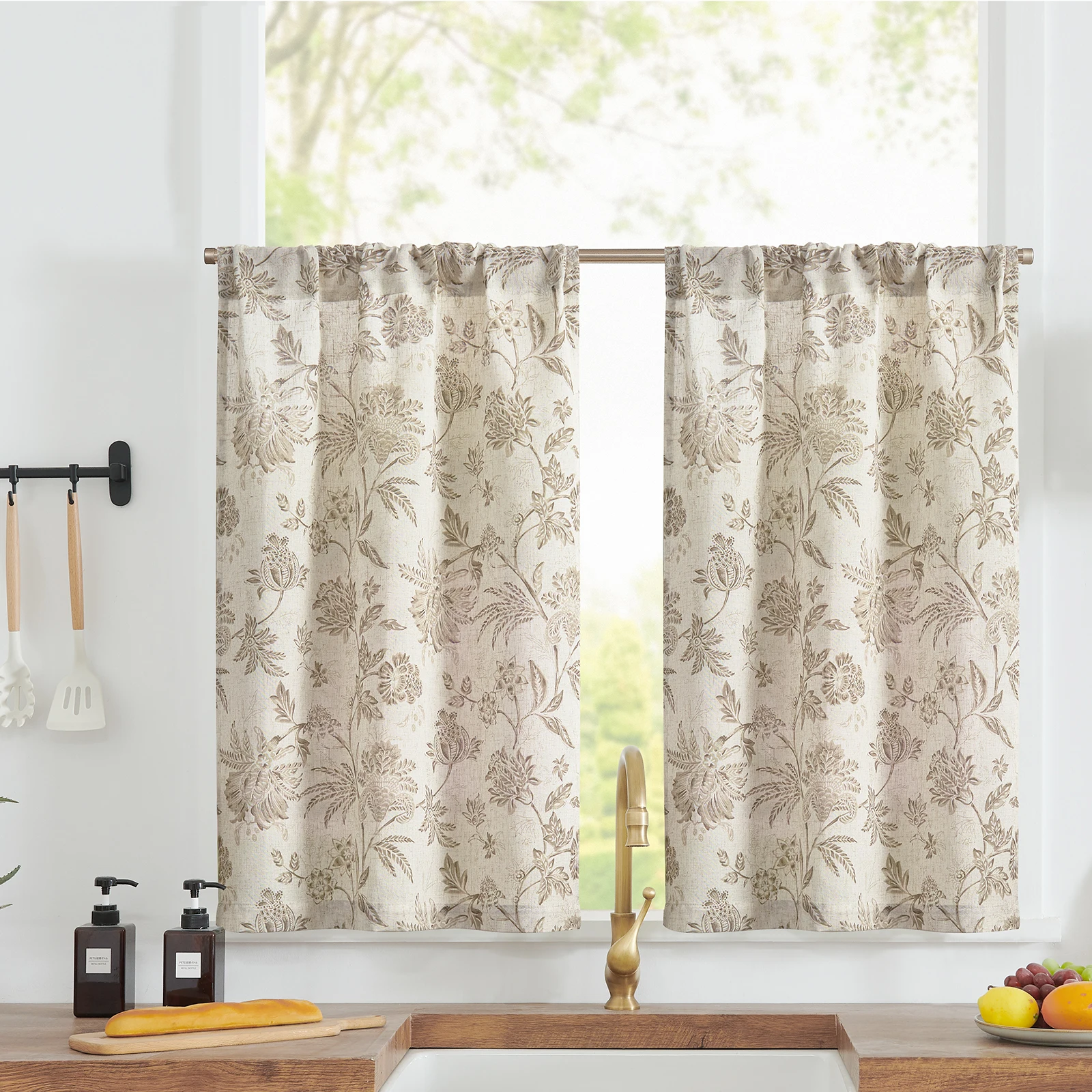 

jinchan Striped Linen Kitchen Curtains Balanced Stripe Farmhouse Small Drapes for Bathroom Laundry 2 Panels Linen Blended