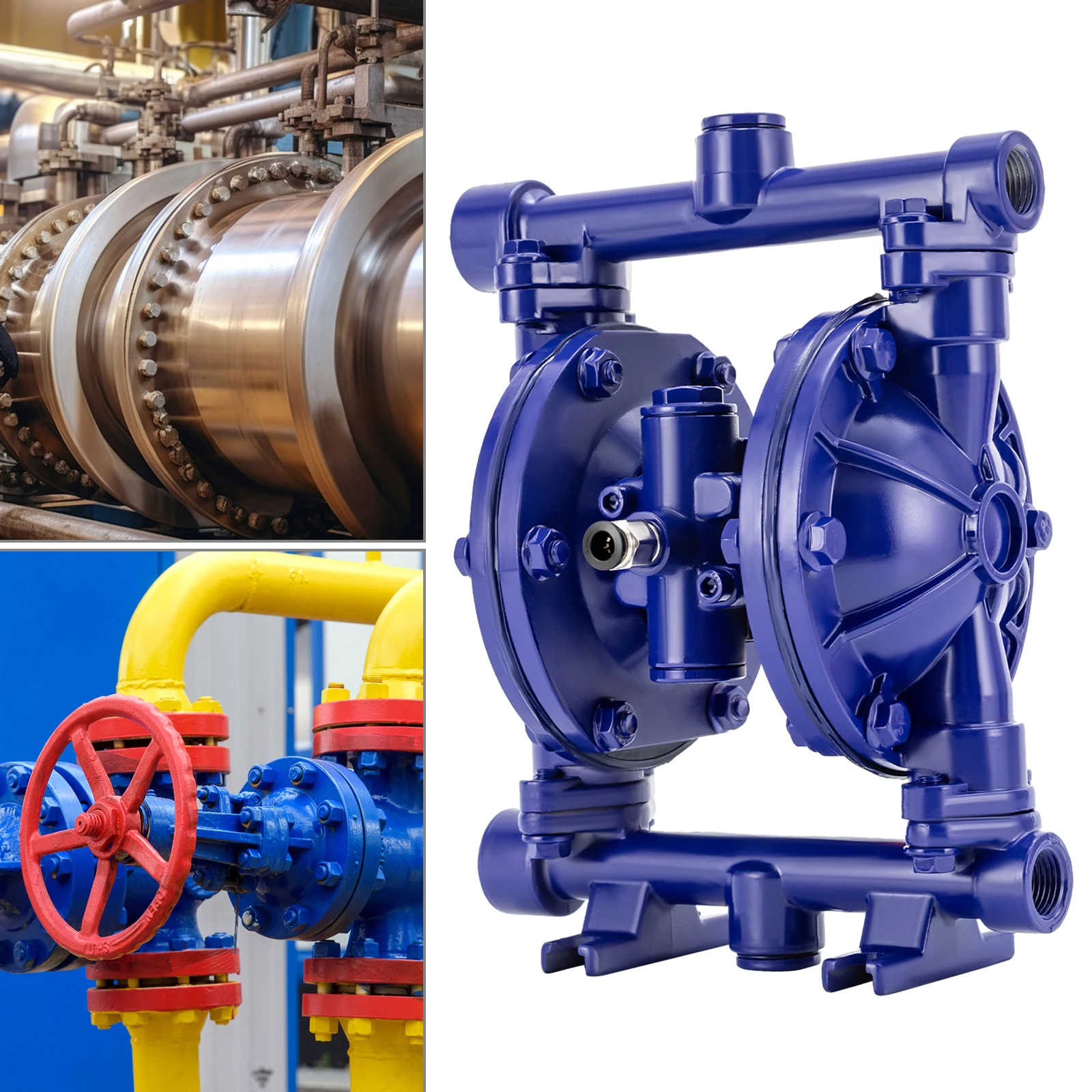 

115 PSI 12 GPM Pneumatic Double Diaphragm Pump Cast Iron Dual Pumps for Petroleum Fluids 1/2" Inlet/Outlet QBK-15