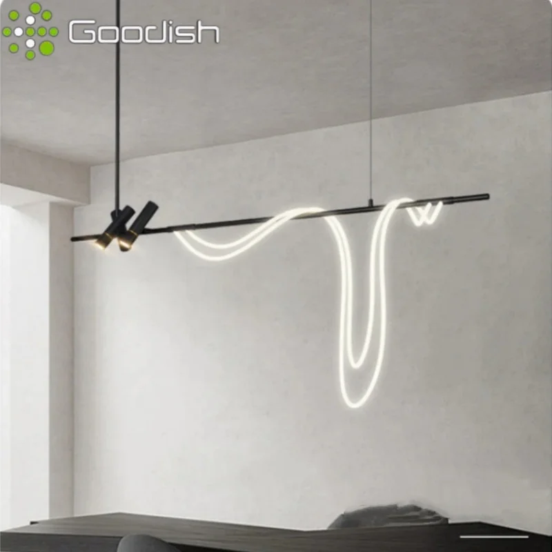 Modern LED Pendant Lights Suspended Linear Hose Shaped Art Stylish Aluminium Lamps for Living Room Home Decoration Chandeliers