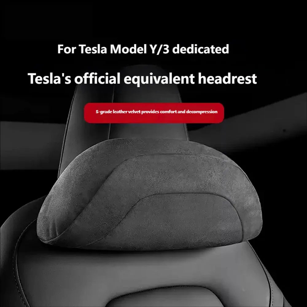 

For Tesla Model Y 3 Headrest Lumbar Support Headrest Lumbar Backrest Cushion Rebound Suede Car Pillow Neck Protection
