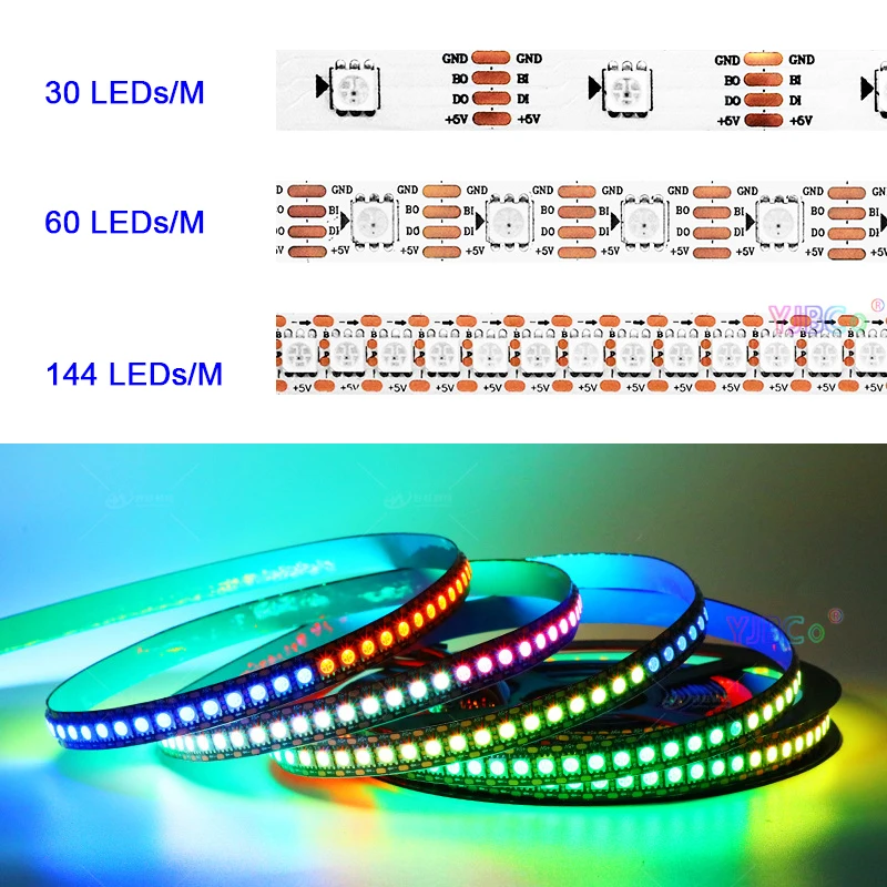 Tira de luces LED RGB WS2813 5050 de 1m/2m/3m/4m/5m 5V 30/60/144 leds/m WS2812B cinta de luz direccionable direccionable actualizada de doble señal WS2811 IC píxeles