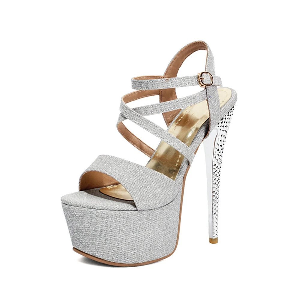 

34-47 Large Size Women's Glitter Crisscross Ankle Strap Platform Stiletto Sandals Open Toe High Heels Party Shoes Multi-color