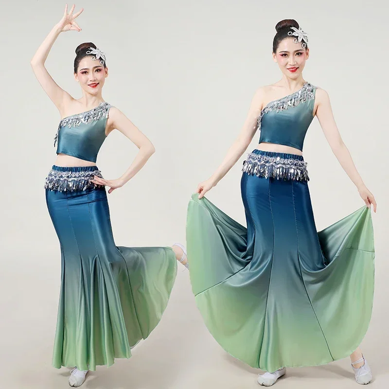 Dai kostium taneczny tradycyjny ludowy chiński paw występ na scenie Hmong rybi ogon trykot dziewczyna strój taneczny strój festiwalowy