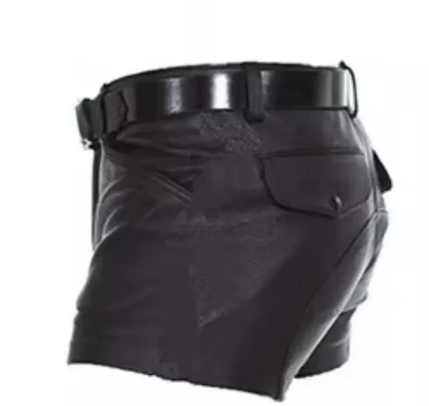Herren-Shorts aus Kunstleder, Punk-Streifenmuster, schmale, kurze Hose, Party-Outfit für Nachtclubs, Oberbekleidung. – Detail 6