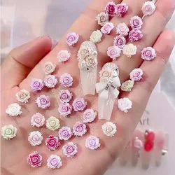 50Pcs Resin Gradient Rose Nail Art Charm 3D Mixed Size 6mm + 8mm Carving Camellia Flowers Nails Rhinestones Manicure Accessories