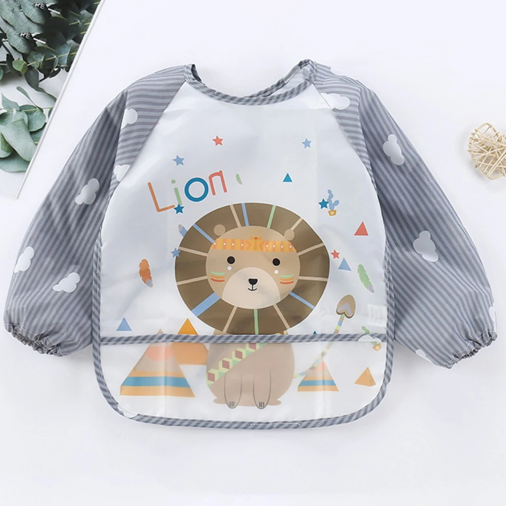 Baberos de manga larga para bebé, cubierta para alimentación, suministros antisuciedad, dibujos animados, impermeable, dinosaurio, ballena, flamenco, babero infantil, ropa de dibujo