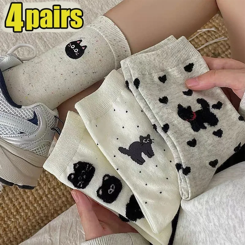 

1/4Pairs Kawaii Cartoon Cat Socks Winter Women Girls Warm High Quality Fashion Middle Tube Socks Soft Comfortable Cotton Socks