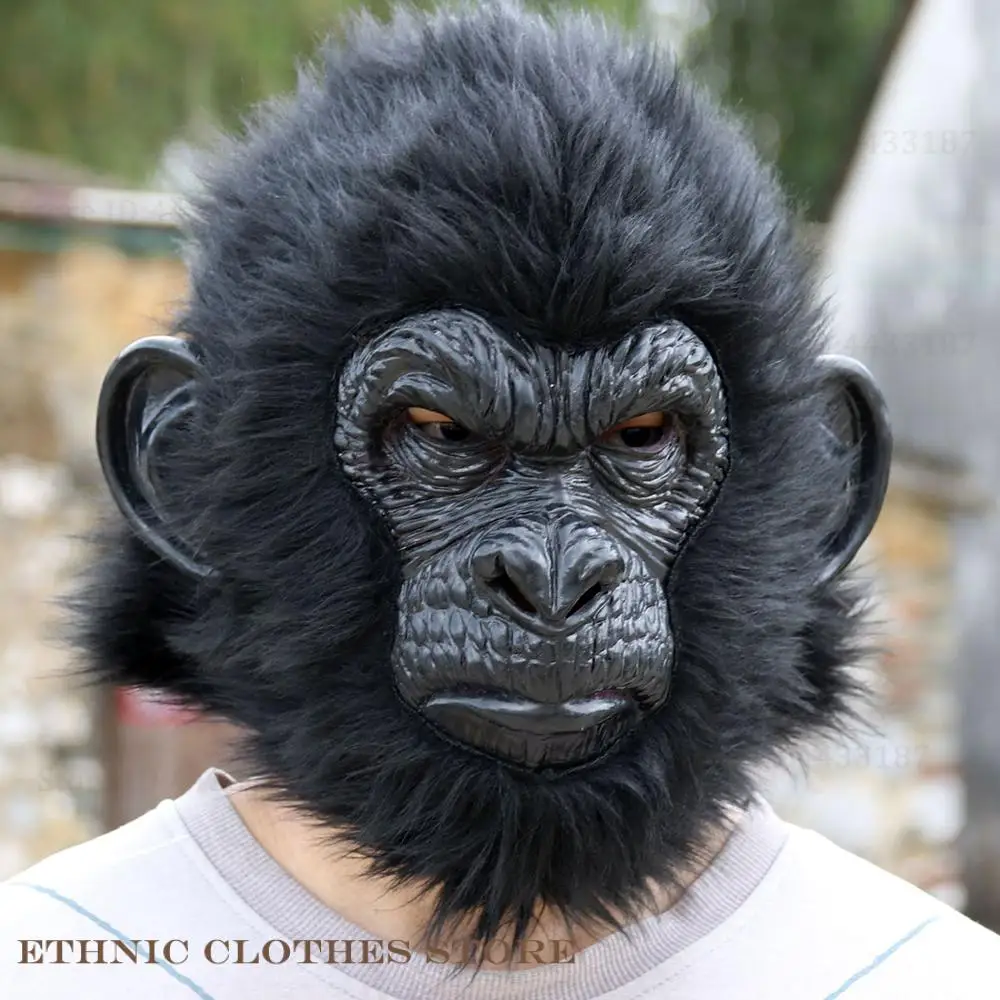Halloween Mask Gorilla Monkey Headwear with Hair Wig Cosplay Costume Masquerade Party Adult Mask Headgear Props Christmas Gift