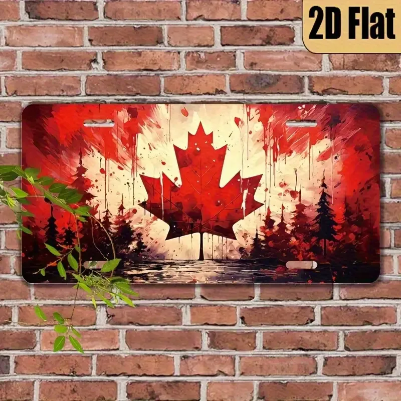 مسطح ثنائي الأبعاد، 1 علامة معدنية من أوراق الخشب الأحمر الكندي ديكور حائط وطني، سطح مصقول، فن رسم متين ثنائي الأبعاد #2