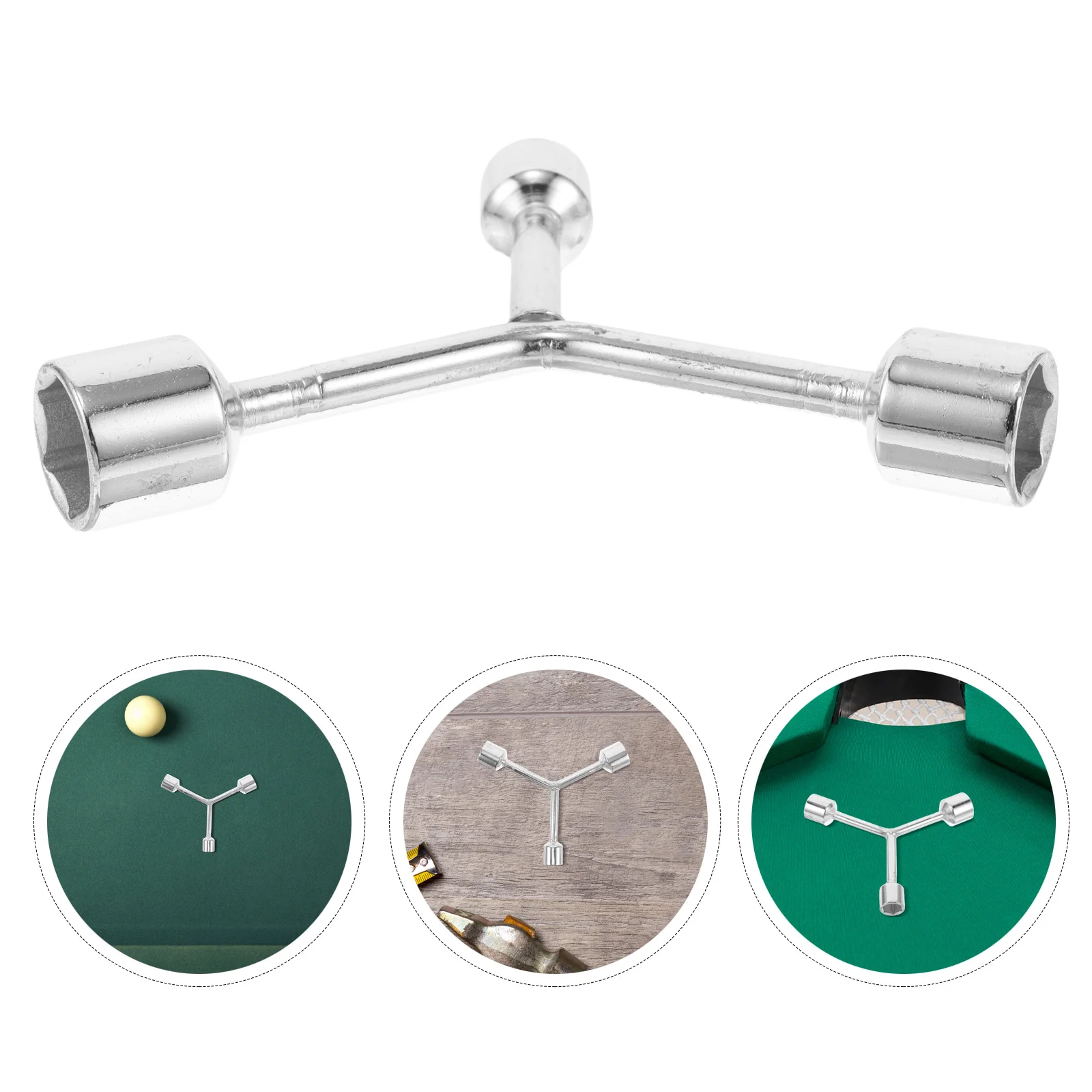 

3 in 1 Pool Table Wrench Socket Tool for Billiard Triangle Repair and Disassembly Silver Cast Iron Manual