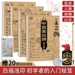 4 cópias de pintura chinesa traçado branco com caneta e disco de tinta Pintura chinesa iniciantes