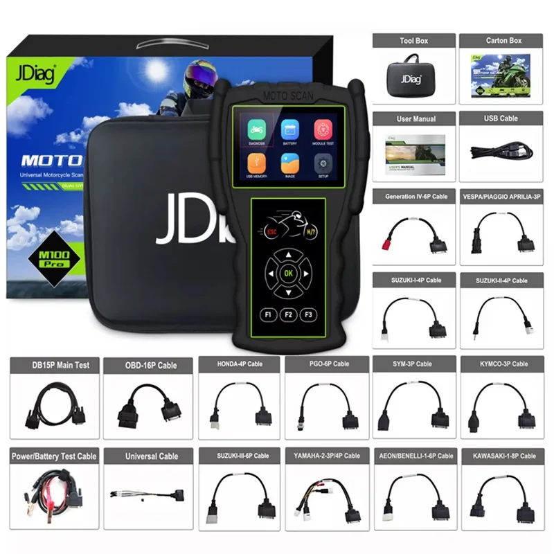 JDiag M100 Pro Motorcycle Scanner D87 D88 Function Professional Diagnostic Tool for Motorcycle Code Reader Multi-language