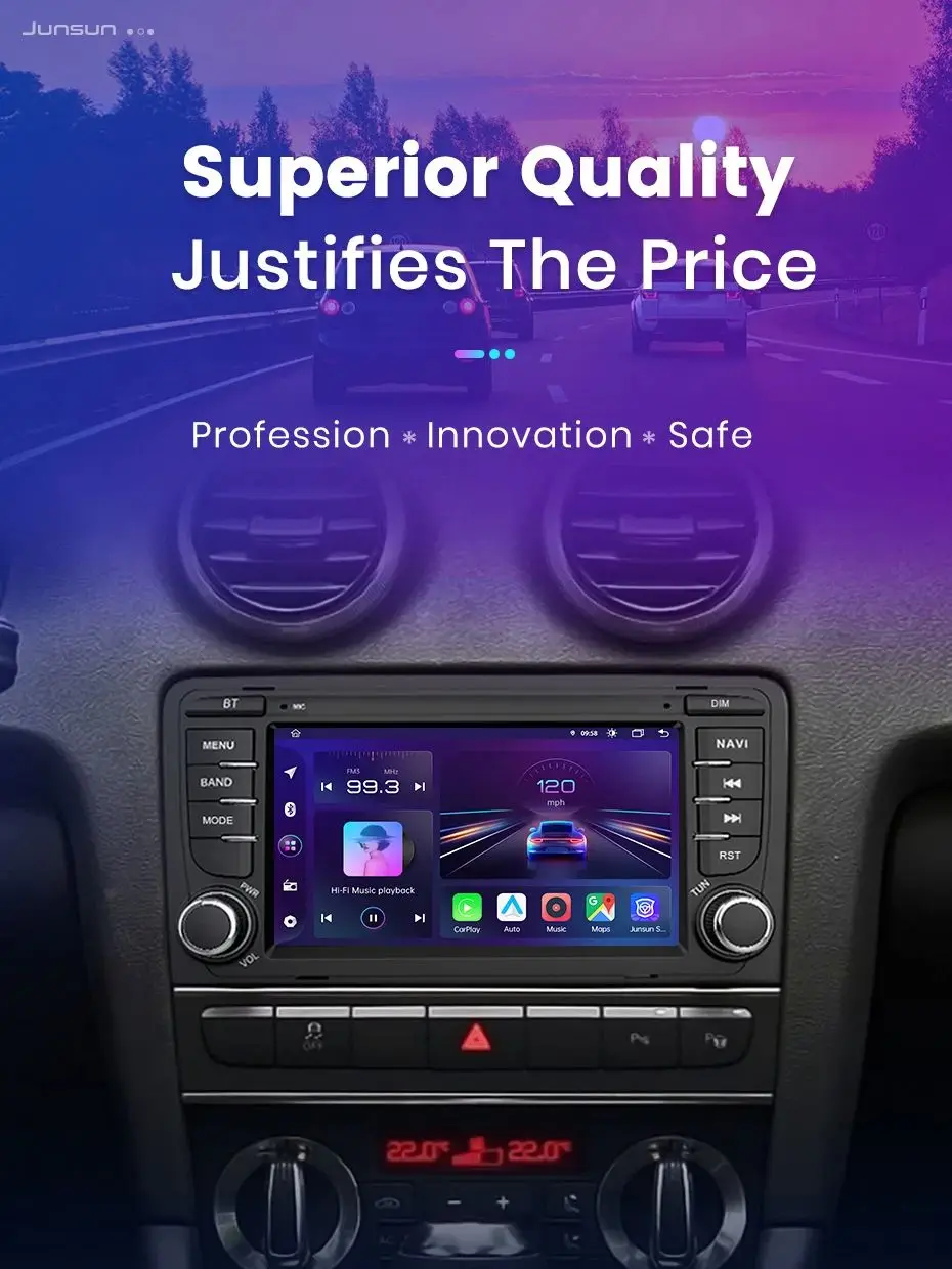 Junsun 7'' Kabelloses CarPlay Android Auto Autoradio Multimedia für Audi A3 8P S3 2003-2012 4G WiFi GPS Navigation Autoradio Touchscreen Intelligente Fahrzeugsysteme