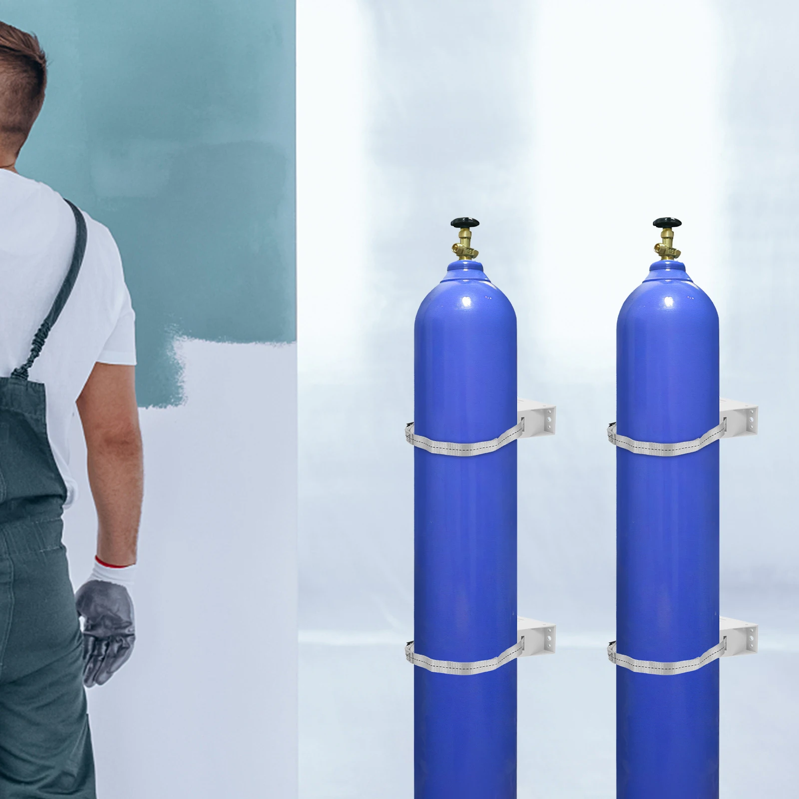 

40L Gas Cylinder Holder Propane Tank Bracket Iron Plastic Black WallMounted Secure Reliable HighStrength Strap Easy Installation