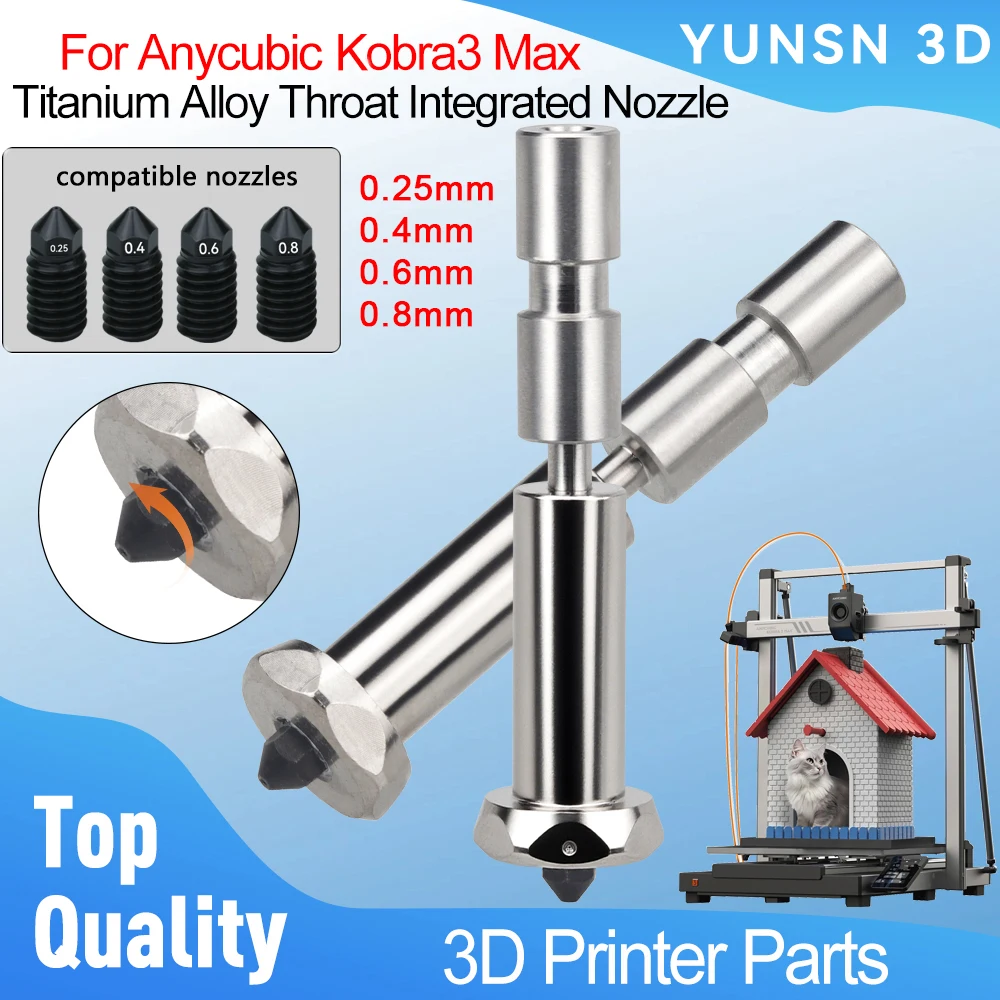 

For Anycubic Kobra3 Max One-piece Nozzles For Kobra 3 Max Upgraded Titanium Alloy Throat Integrated Nozzle 0.2/0.4/0.6/0.8mm