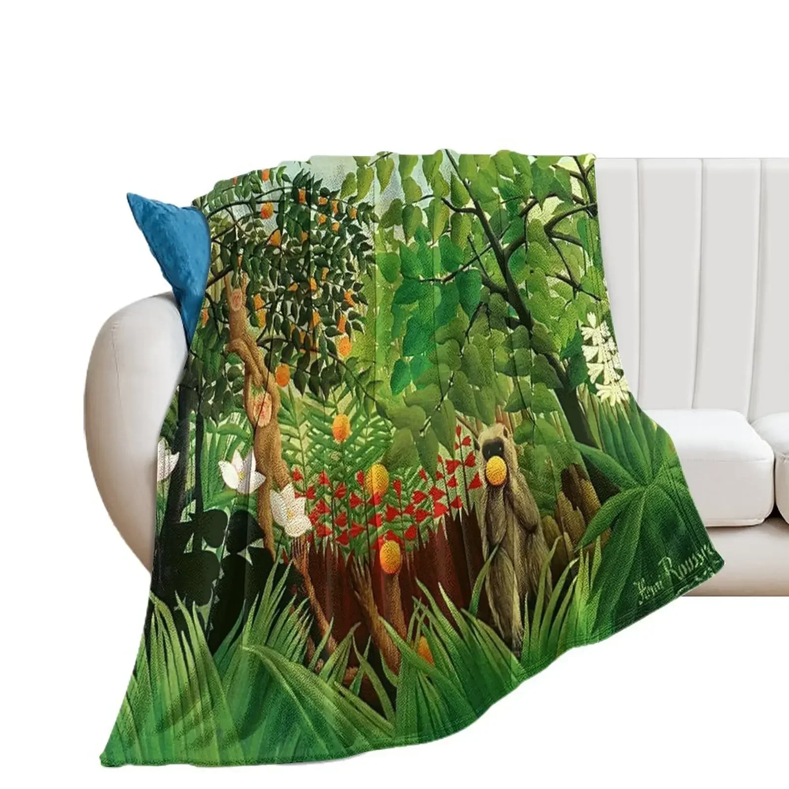 Henri Rousseau - Exotic Landscape Throw Blanket Hairys decorative Blankets