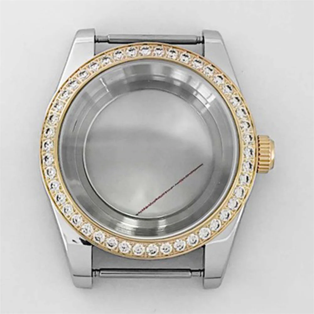 Fashion 39mm Diamond Sapphire Glass Watch Case for NH35 NH36 Movement Modified Part Stainless Steel Cases Watches Accessories