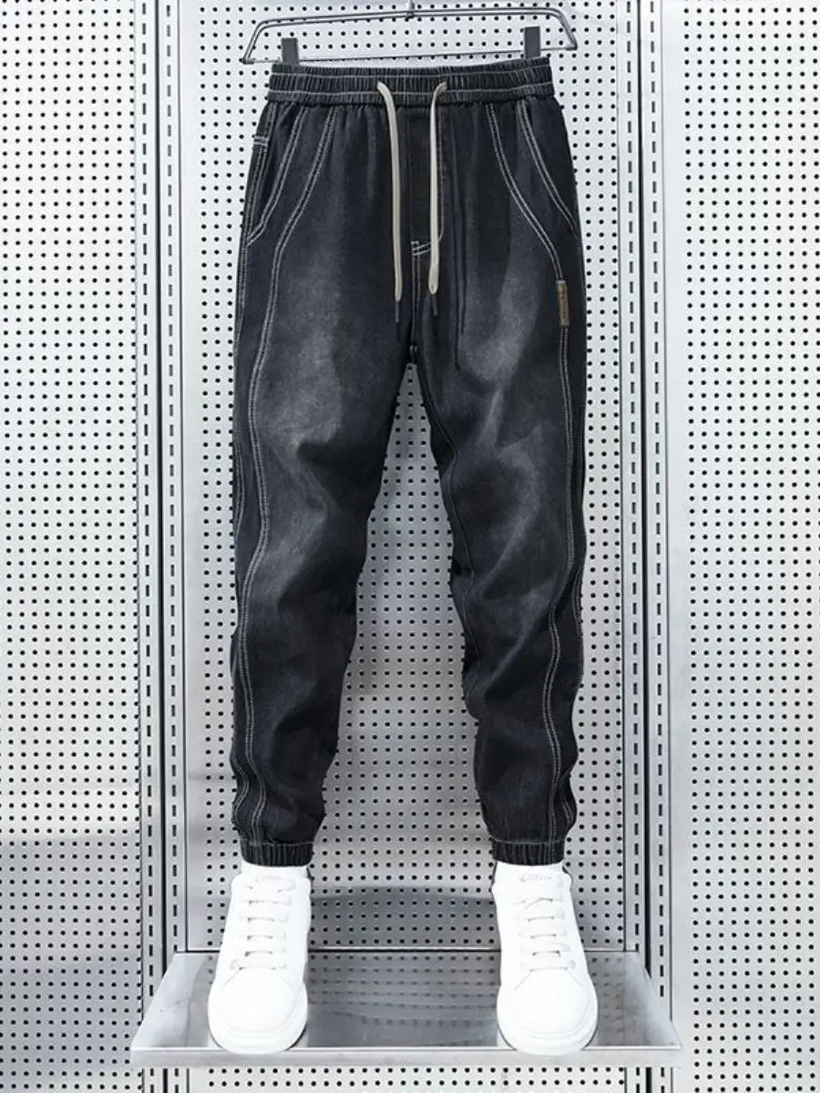 

Мужские джинсы-харланы из денима на осень, повседневные свободные рабочие брюки, модные брендовые длинные брюки с отворотами, с высокой талией, из плотной ткани