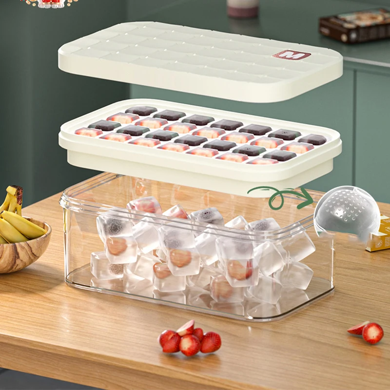 Silicone Ice Cube Tray With Lid And Storage Bin Easy Release Ice Cube Maker Mold For Freezer Stackable Reusable Ice Cube Tray Fo