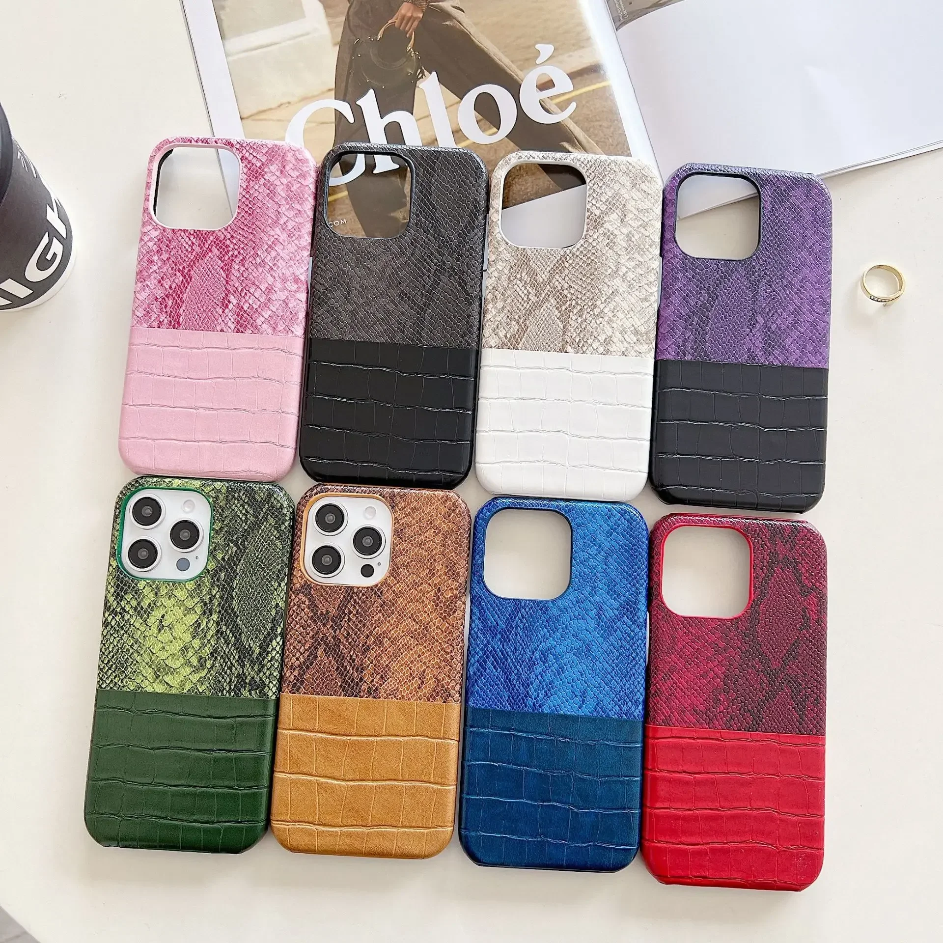 

New Model Suitable for iphone 16 Python Pattern Splicing Crocodile Pattern Phone Case 15promax Half Pack 14pro Protective Cover