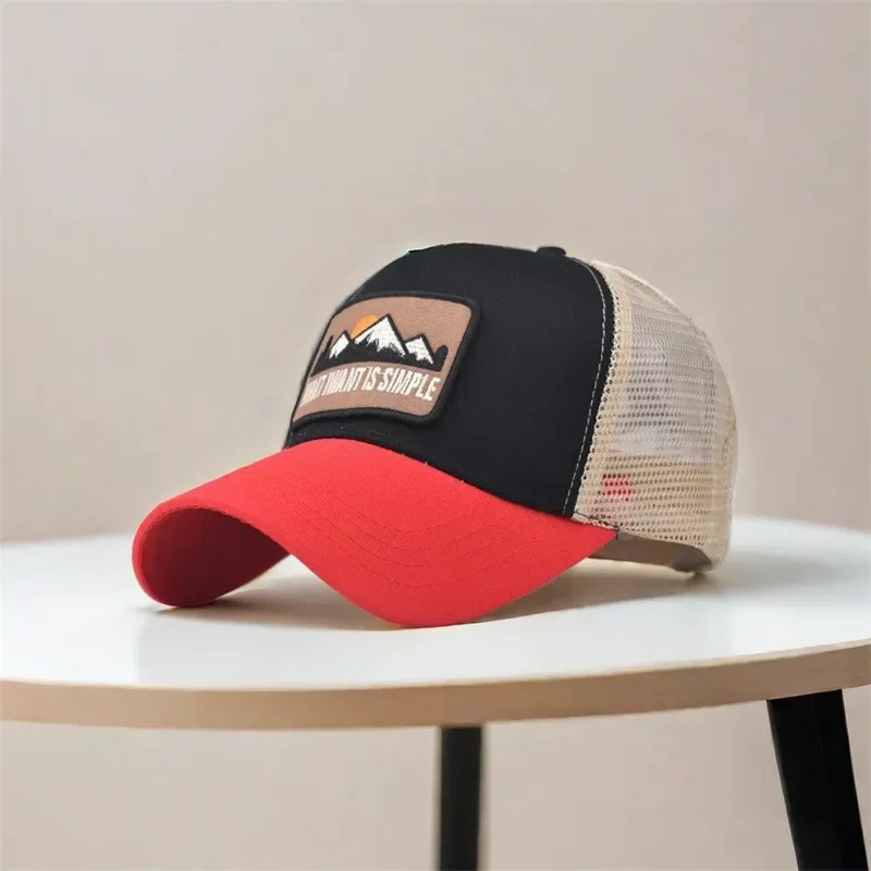 Letter Mesh Breathable Hat Women Men Embroidery Blocking Baseball Cap Sunshade Outdoor Sports Cycling Travel Sun Hat Dad Hat