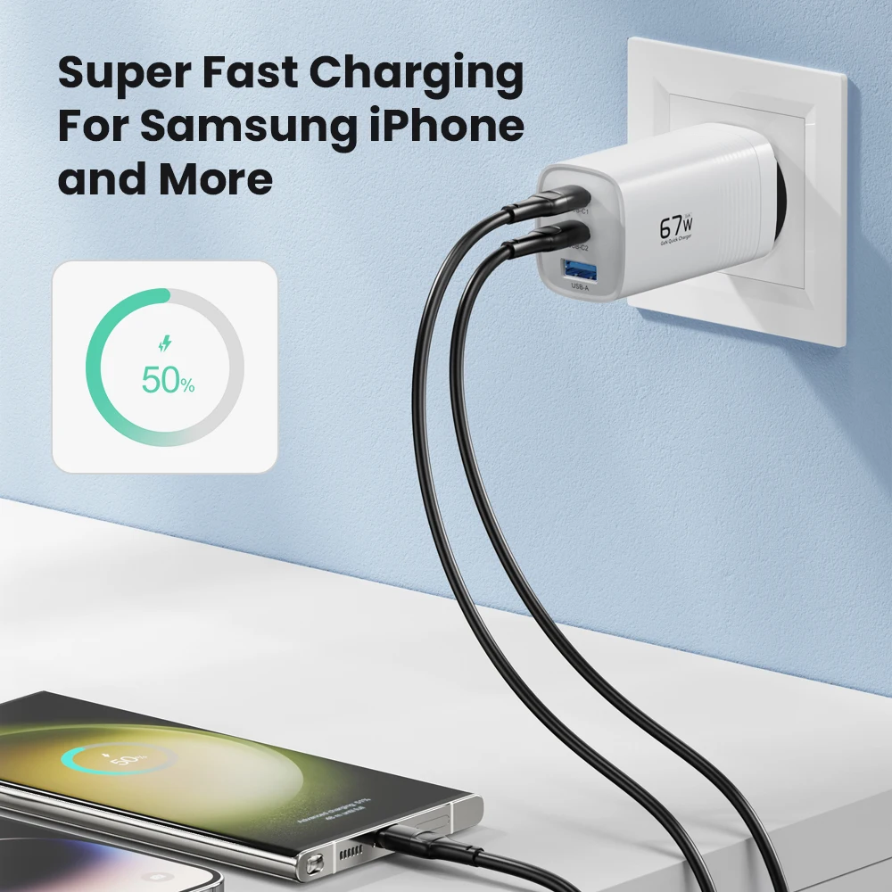 67W GaN Fast Charging Type C Charger for iPhone Xiaomi USB Type C High Speed PD Charge for Samsung s23 ultra Macbook Tablet