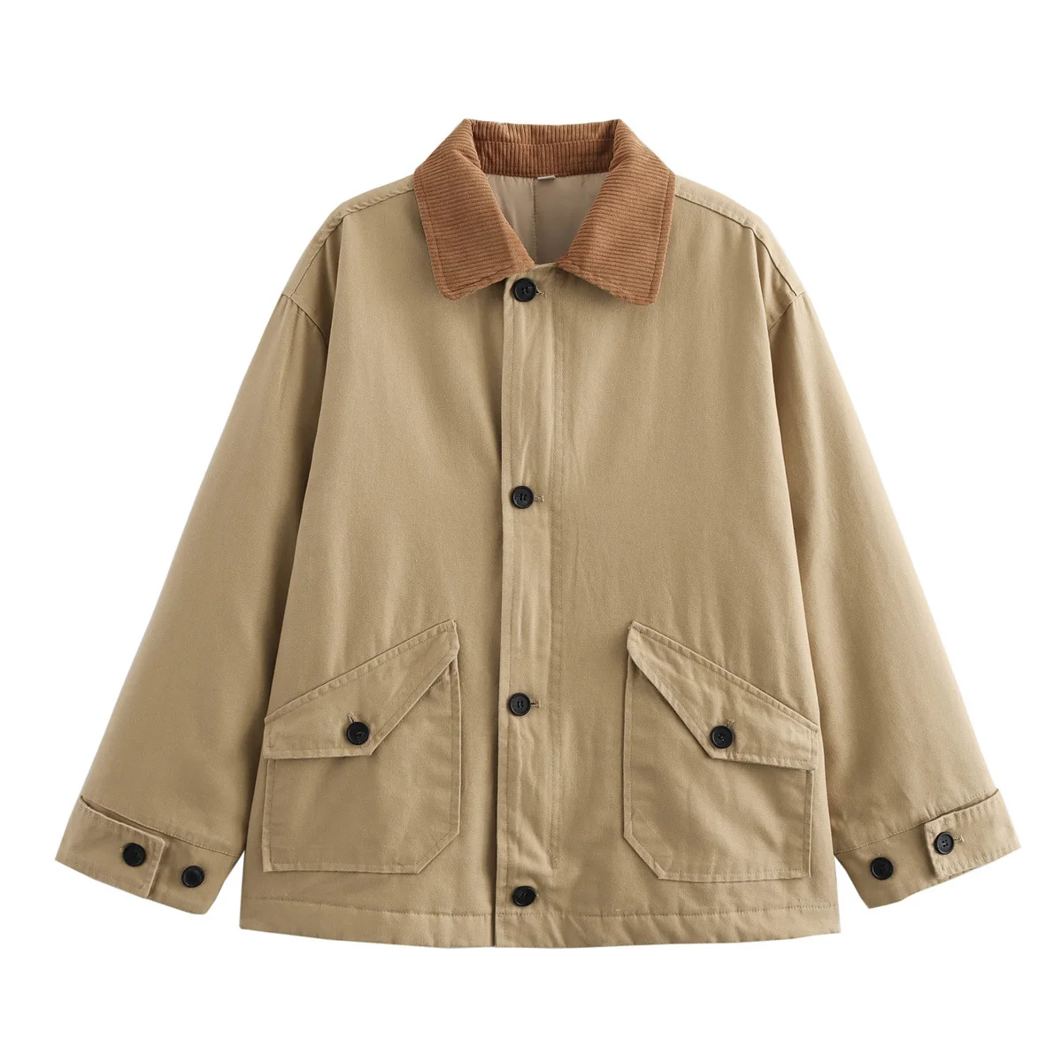 Dave&Di Woman Clothes Minimalist Women's Jacket Retro Workwear Jacket Corduroy Color Blocked Collar Loose Jacket Coat Women