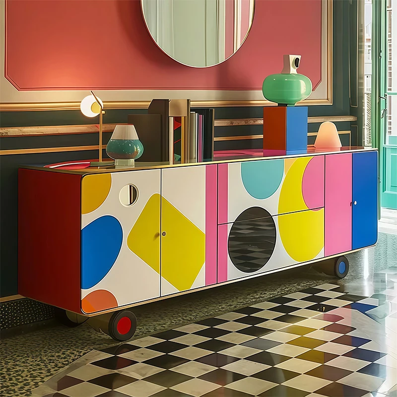 Solid Wood Extendable  Home Storage Furniture Hand Painted Modern Living Room Hotel Entry Decorative Sideboard Cabinet