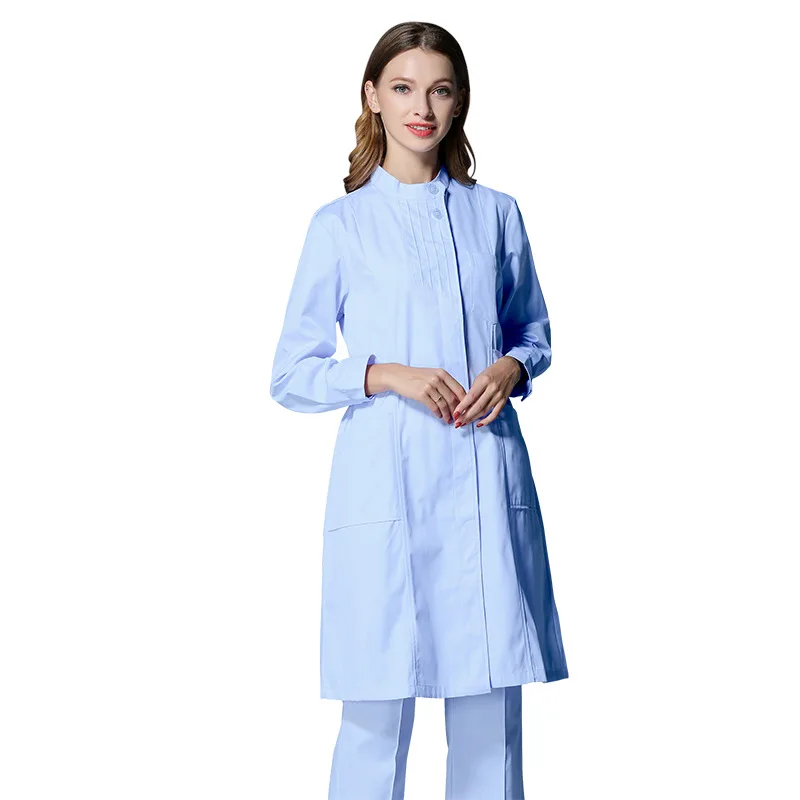 S-2Xl PinkBlue Long Nurse Doctor Work Clothes with Pockets Simple Women Lab Coat Overalls Beauty Salon Uniform Scrub Tops