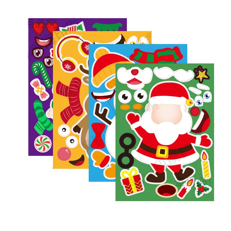 Christmas Santa Claus snowman Elk DIY Puzzle Sticker Games Funny Assemble Jigsaw Stickers Kids Educational Toys Boy Girl Gift