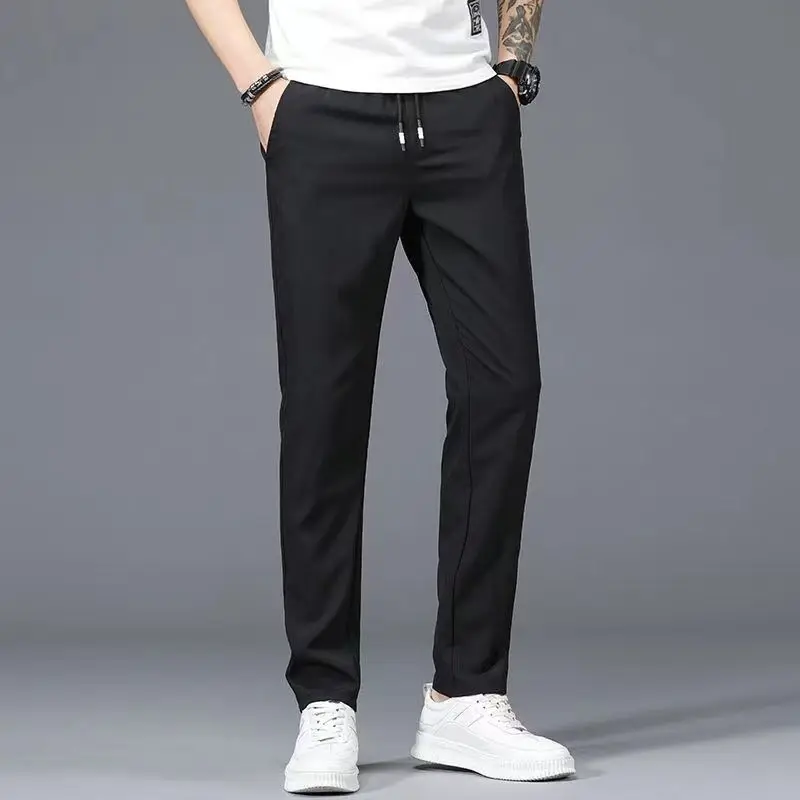 

Summer Ice Silk Pants Men Joggers Casual Pants Men's Trousers Sweatpants Thin Plus Size Loose Straight Pants Men's Clothing 5XL