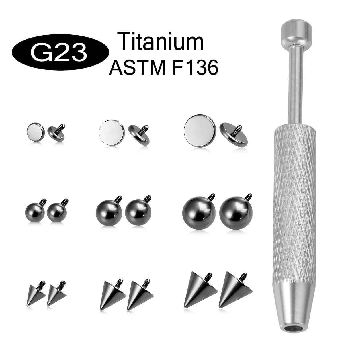 7pcs Titanium 16G Threaded Piercing Taper/Pick Up Tool/Replacement Balls for Lip Piercing Helix Daith Jewelry Accessories