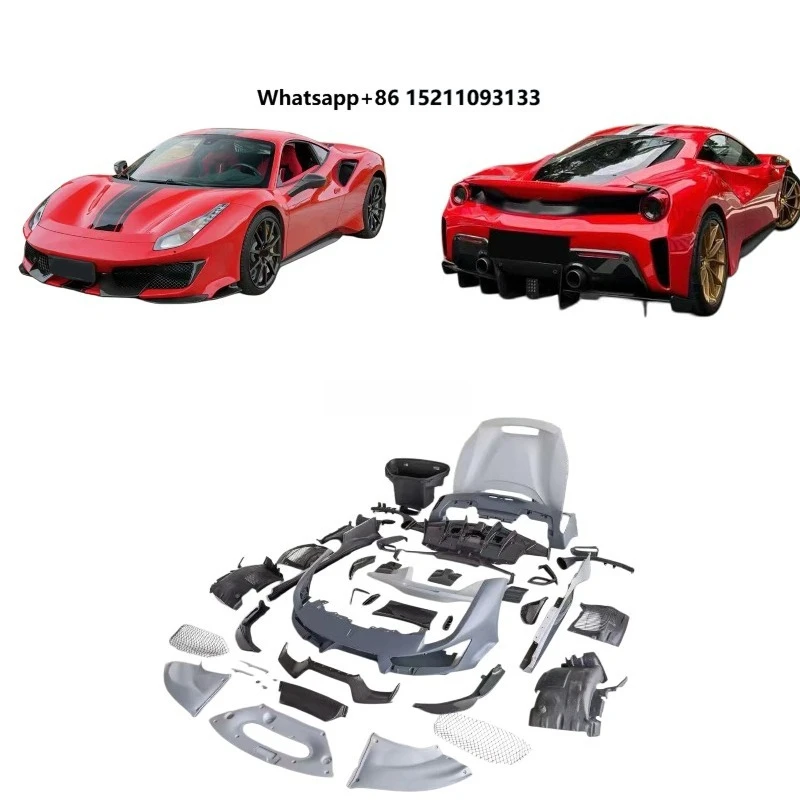 For Carbon Fiber Body Kit 488 Pista-style Front and Rear Bumpers Spoilers Hood 488pista Body Kit