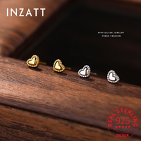INZATT Real 925 Sterling Silver Mini Heart 18K Stud Earrings for Women Cute Fine Jewelry Light Luxury Ear Hole Care Accessories