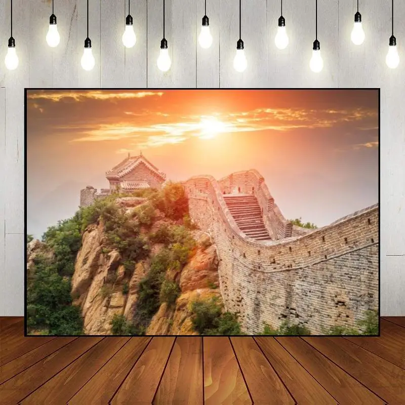 

Loong Party Backdrop Photography China Red Custom Photo Great Wall Background Decoration Chinese Retro Architecture Banner