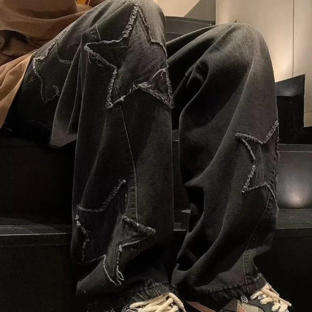 Esci dalla folla con gli uomini \ Y2K Vintage coreano Streetwear Jeans a gamba larga pantaloni dritti estetici a stella