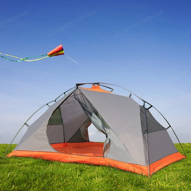 Double layered aluminum pole single person high-quality outdoor windproof and rainwater resistant tent. Portable Foldable view 2