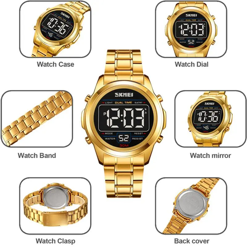 SKMEI duplo tempo cronómetro cronometragem data despertador semana luz noturna hora completa sistema 24 horas contagem regressiva movimento eletrônico atmosférica de alto nível clássico impermeável 30 metros 2127