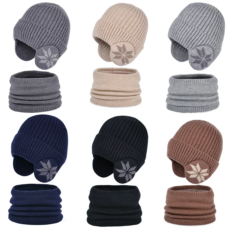 

Зимний комплект: шапка и шарф для детей, вязаные шерстяные шапки с плюшевой подкладкой для мальчиков, защита ушей, шапка-бини, детские уличные аксессуары, 4-10 лет