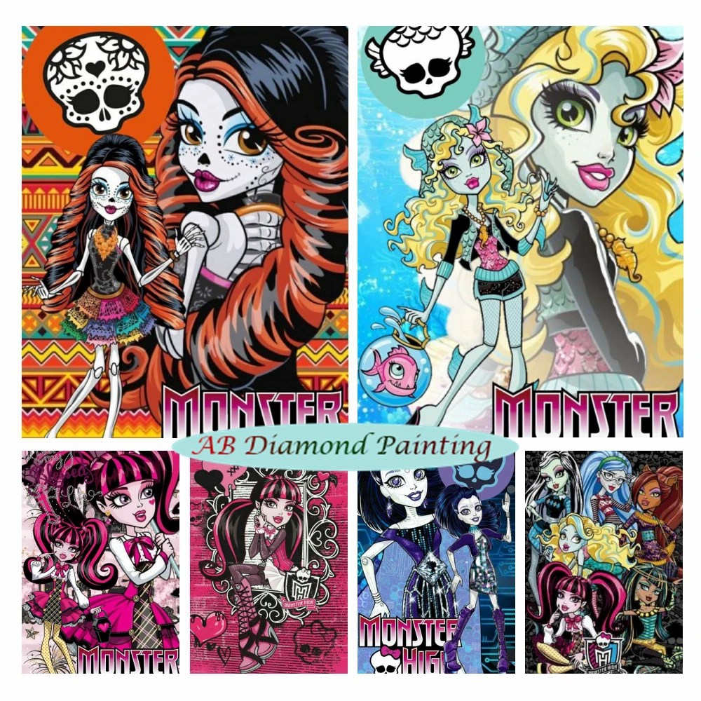 

Мультяшный постер Monster High, манга AB, алмазная живопись, Классическая аниме мозаика, искусство, бриллиантовая вышивка, наборы для вышивки крестиком, домашний декор