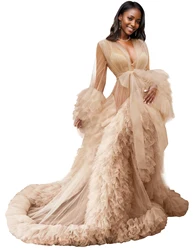 Women Sexy Bridal Robe Illusion Tulle Long Wedding Dressing Gown Maternity Bathrobe Sleepwear Pregnancy Photo Shoot Dress