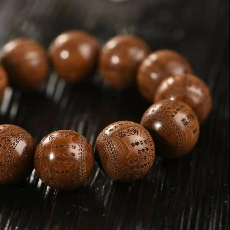 Six-sided wood- diamond Buddhist beads, classical Chinese style hand-carved heart sutra bracelet, gift for friends,