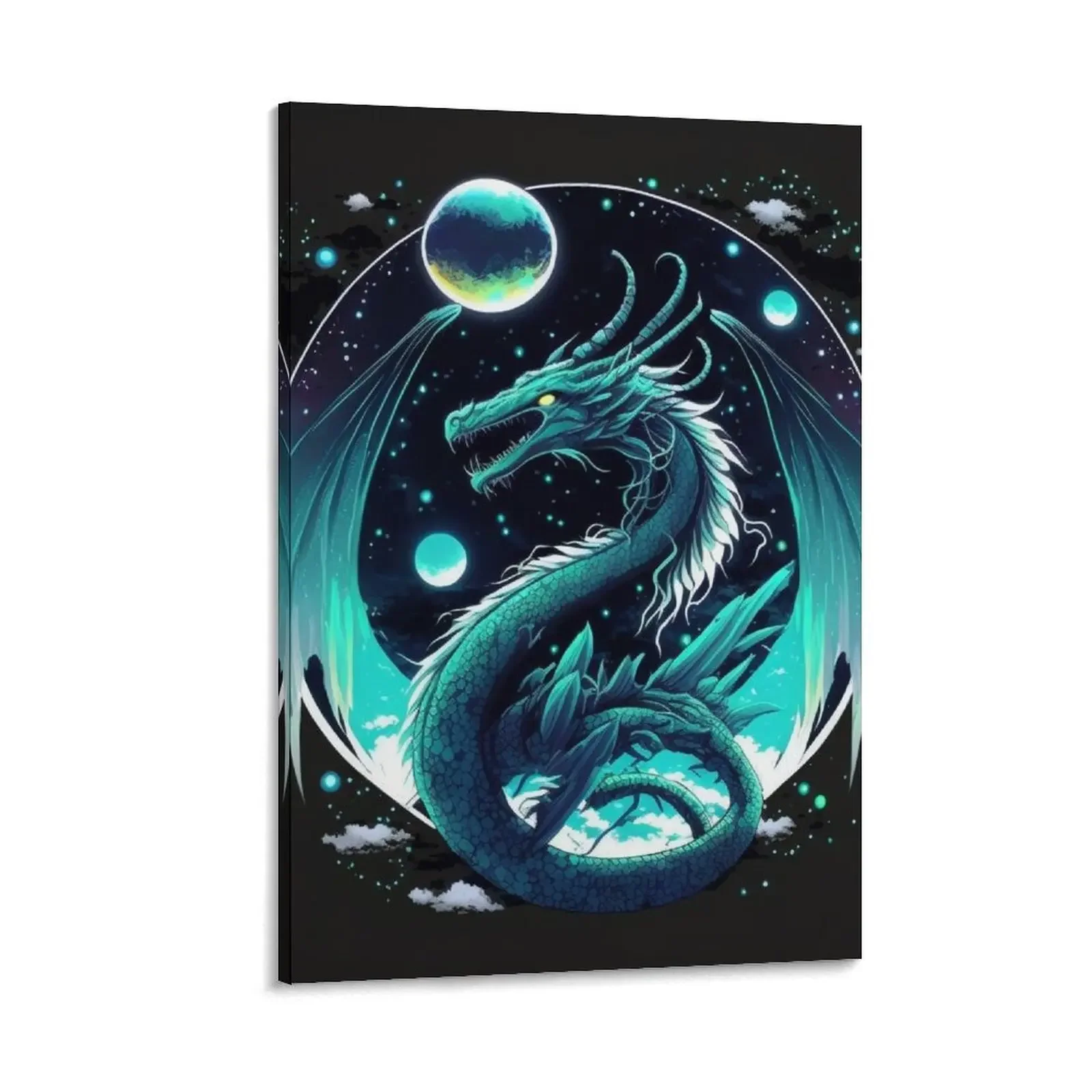 

Vibrant Crystal Dragon and Moon Canvas Painting room decoration accessories poster anime