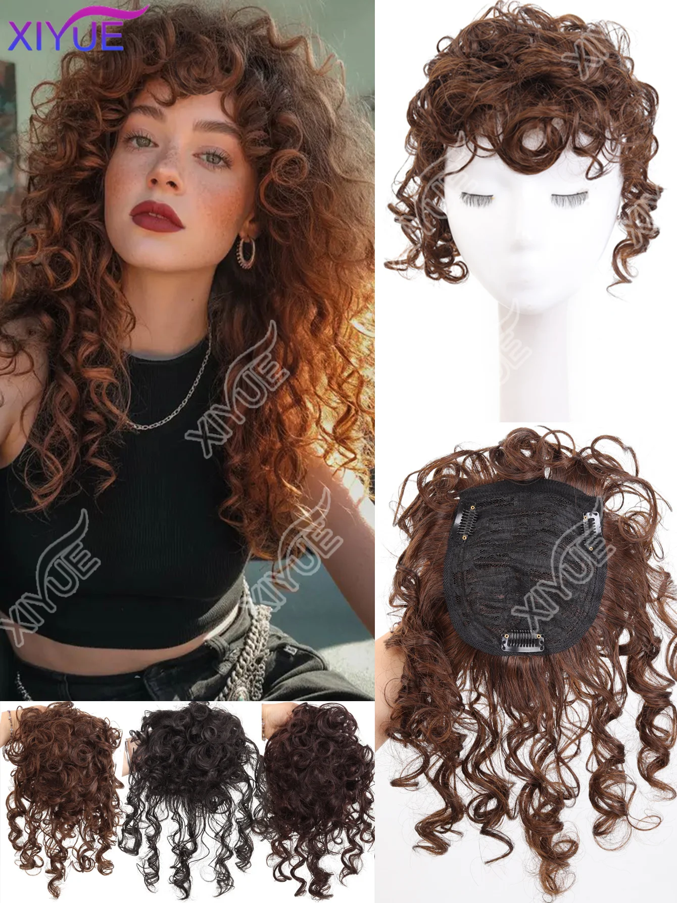 

XY Synthetic Wig top replacement block for women Short curly hair with no trace to cover white hair Fluffy corn beard Wool roll