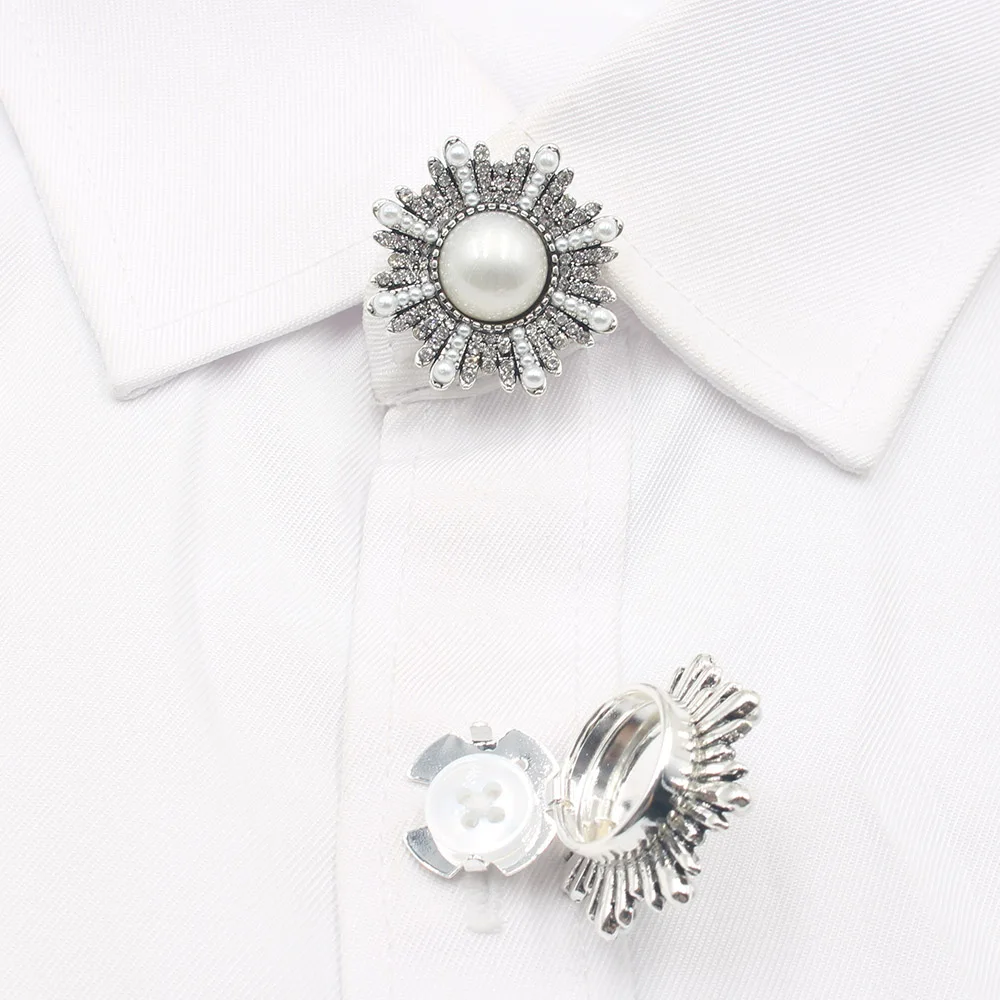 New 30MM Flower Shaped Pearl Rhinestone French Shirt Cufflink Set, Simple Wedding Dress, Clothing Decoration Accessories