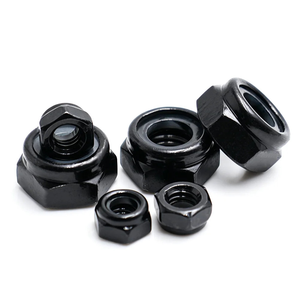 Black Zinc 304 Stainless Steel Nylon Lock Nuts Anti-slip Self-locking Nuts M2 M2.5 M3 M4 M5 M6 M8 M10 M12 M14 M16 M18 M20