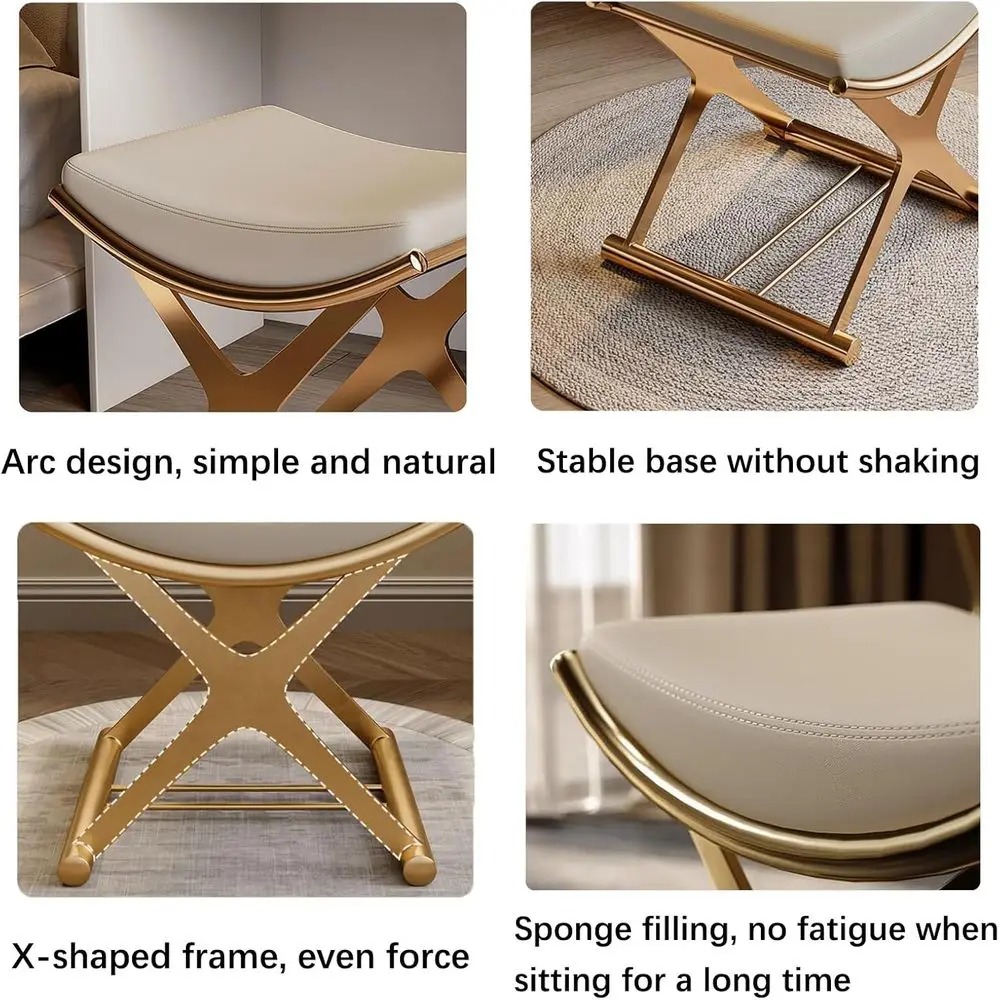 Универсальный табурет с кожаной обивкой и черным металлическим каркасом, светло-серый, 17,7 x 17,7 x 17,7