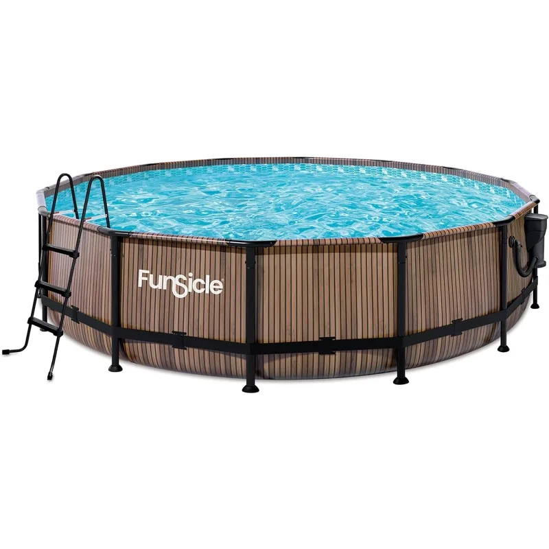 14 Foot x 42 Inch Oasis Designer Outdoor Round above Ground Swimming Pool with SkimmerPlus Filter Pump, Ladder