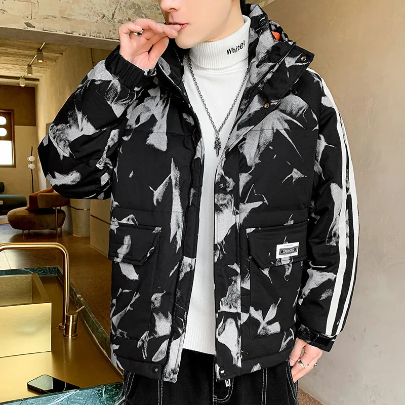 M-3xl Mens White Duck Down Jacket Winter Male Coats Zipper Hooded Short Style Camouflage Casual Outerwear Clothes Hy153