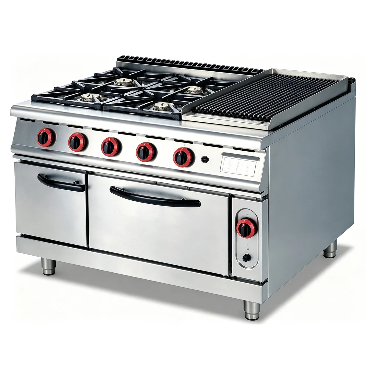 Commercial Stainless Steel Gas 4 Burner Multifunctional Stove with Lava Rock Grill & Oven Easy Cleaning